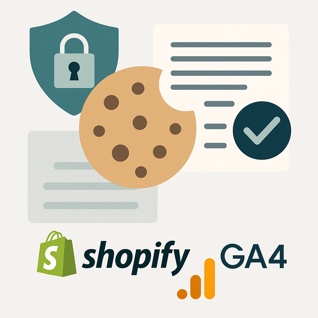 Illustrazione digitale che mostra il flusso di dati dal server di Shopify a Google Analytics 4 tramite tracciamento server-side.