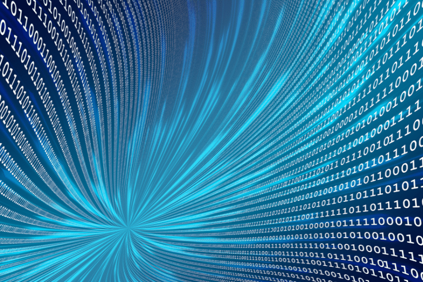 Flusso di numeri binari in un tunnel digitale astratto
