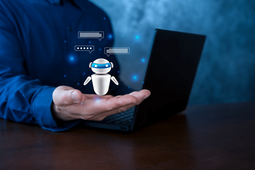 Assistente AI virtuale che dialoga con l’utente durante una ricerca online.